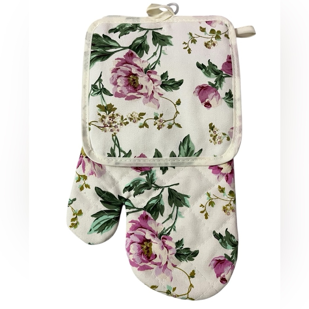 NWT 🥀 ROSE FLORAL POT HOLDER OVEN MIT SET